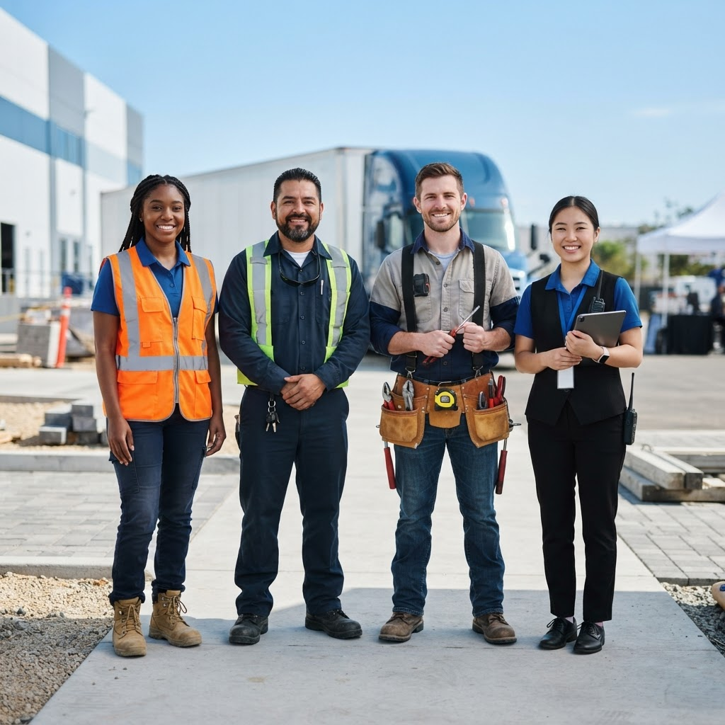 A crew of skilled trade technicians on a job site